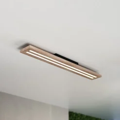Woody LED-loftlampe, længde 80 cm, eg/sort, 3.000 K