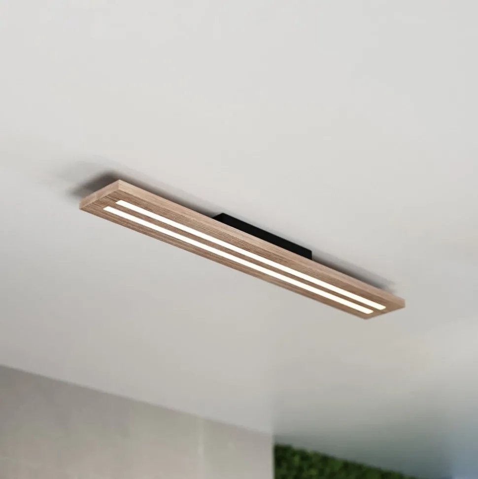 Woody LED-loftlampe, længde 80 cm, eg/sort, 3.000 K