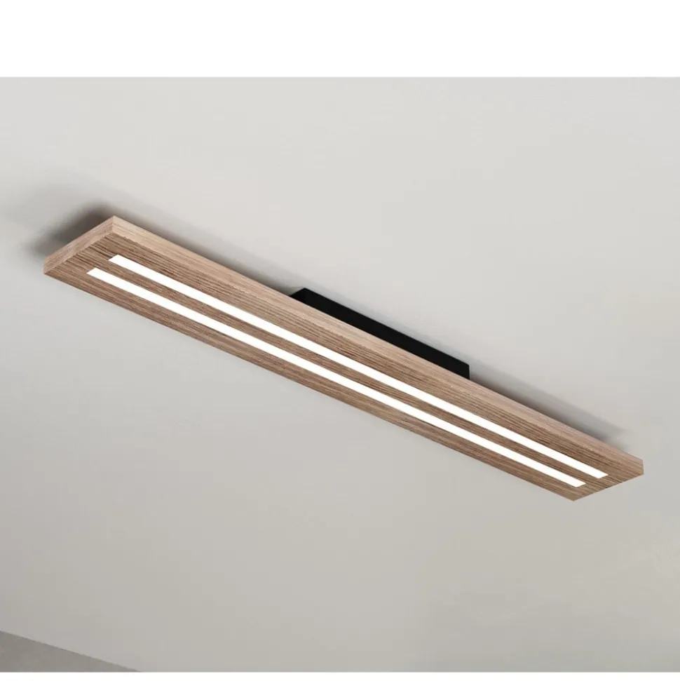 Woody LED-loftlampe, længde 80 cm, eg/sort, 3.000 K