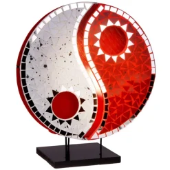 Ying Yang bordlampe med mosaikspejlsten, rød