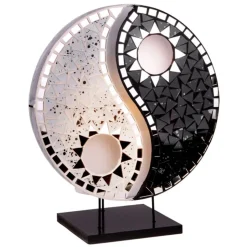 Ying Yang bordlampe, mosaikspejlsten, sort