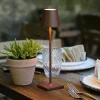 Zafferano LED-batteridrevet bordlampe Poldina micro, rustbrun, IP65