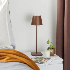 Zafferano Poldina LED-bordlampe med genopladeligt batteri, mat, brun