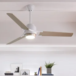 Zeus LED-loftventilator, med tre vinger, hvid-sølv