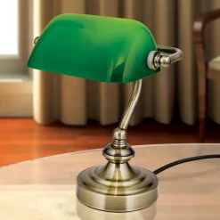 Zora - bank bordlampe med grøn glasskærm